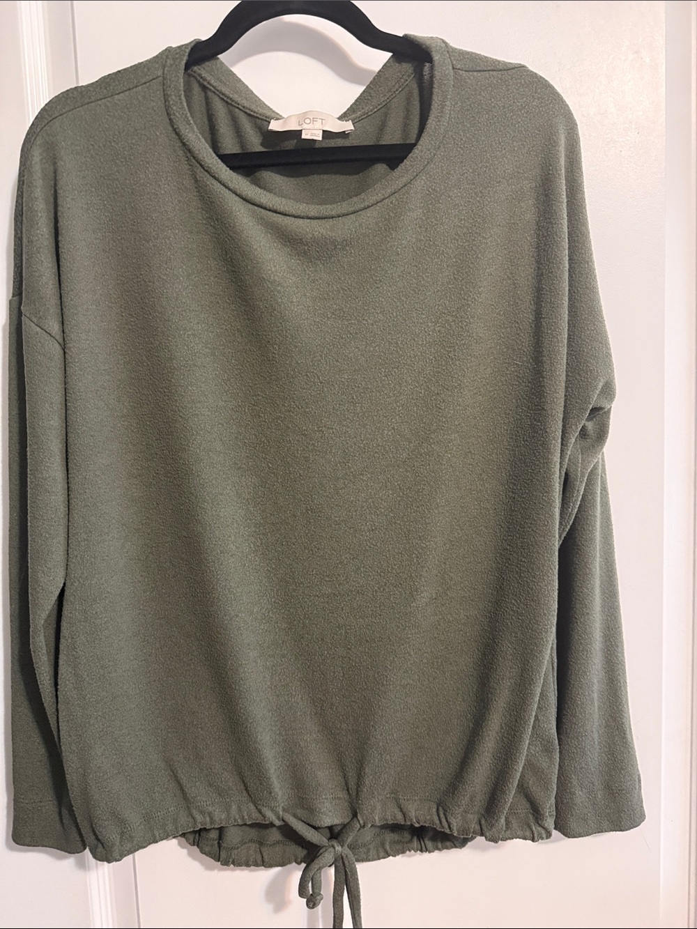 LOFT Olive Drawstring Hem Long Sleeve